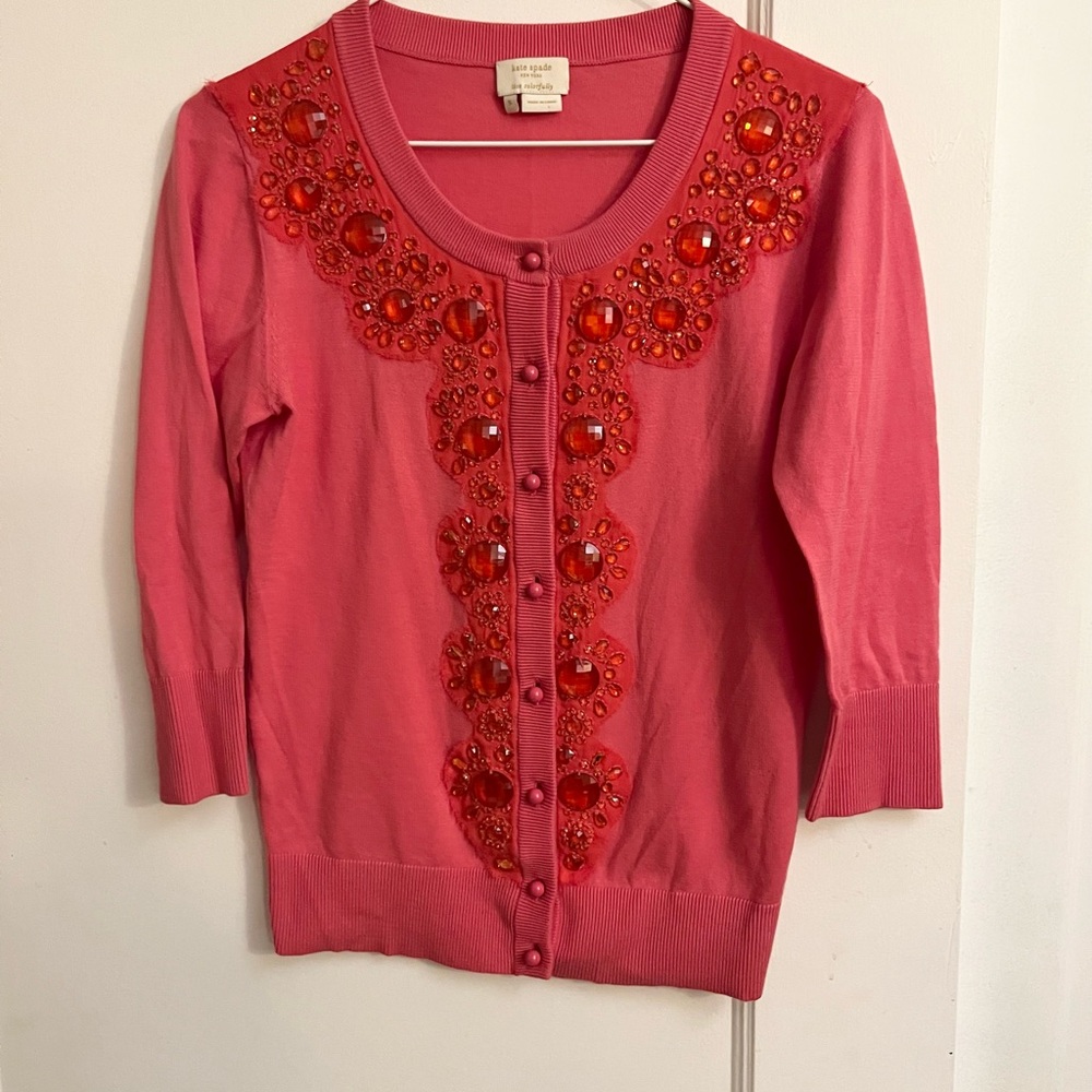 Kate Spade Vibrant Pink Cardigan with jewel Embellishments